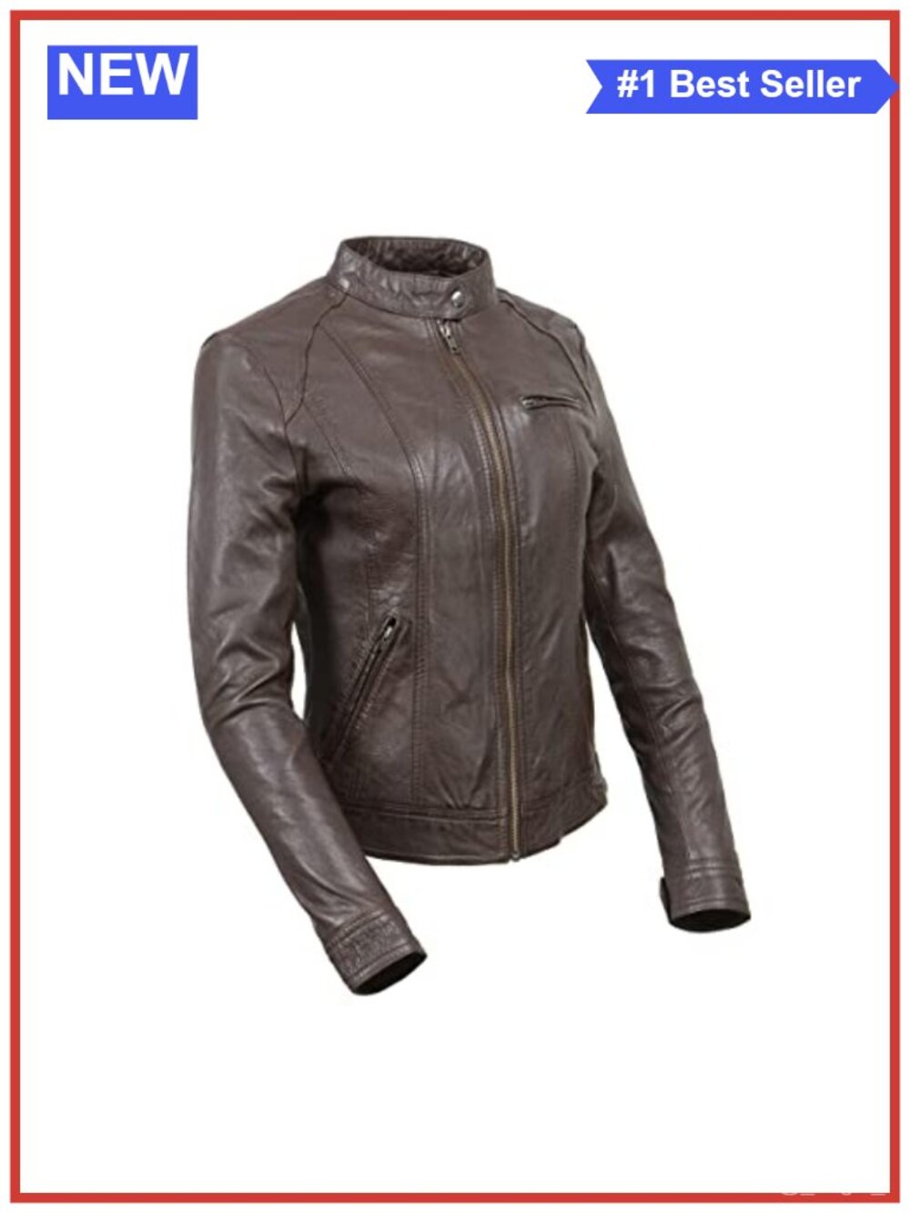 Leather Zipper Front Motorcycle Jacket Snap Collar Moto Biker